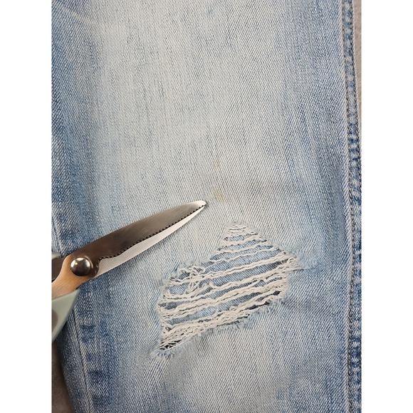 Gap Crop Denim Overalls Size Small Blue Indigo Faded Destressed Stretch - Picture 2 of 8